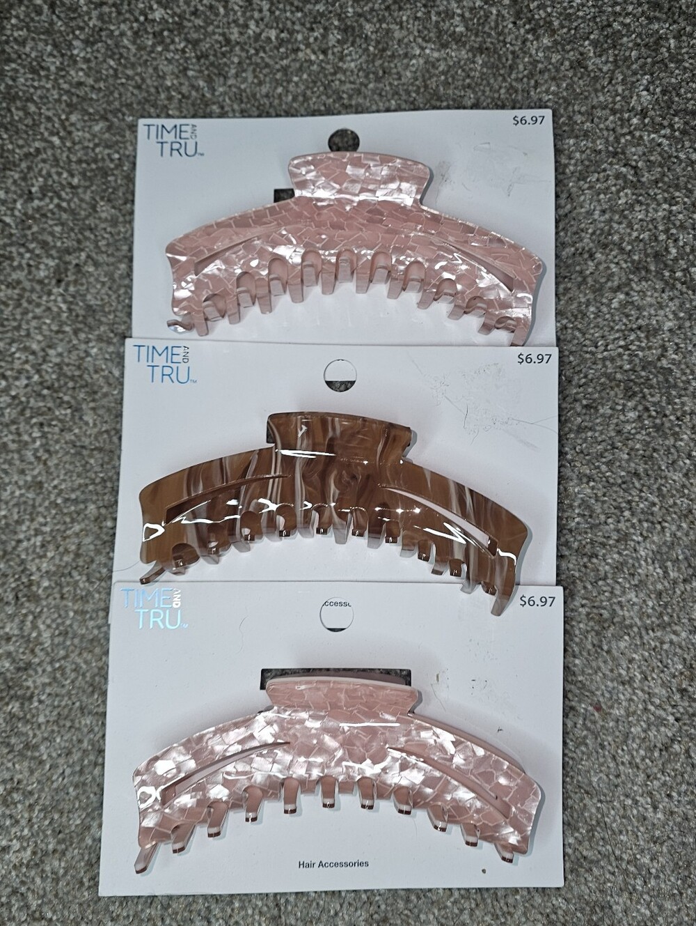 Time and Tru Pink and Brown Marble Acrylic Hair Claw Set